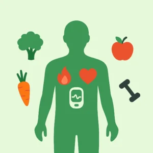 Santé métabolique : illustration d’un corps en équilibre, symbolisant la régulation de l’énergie, la glycémie stable et le bien-être global selon NutriQore.